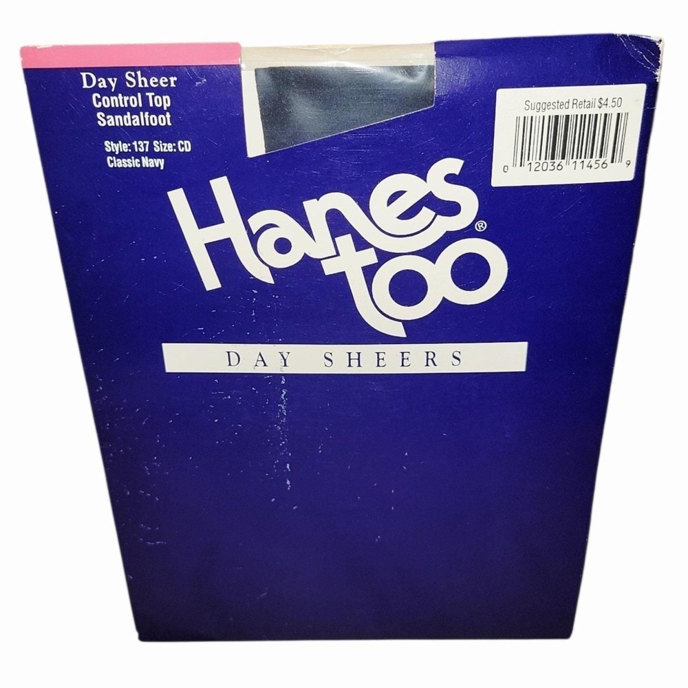 VTG Hanes Too Day Sheers Pantyhose Style 137 Size CD Classic Navy NOS USA